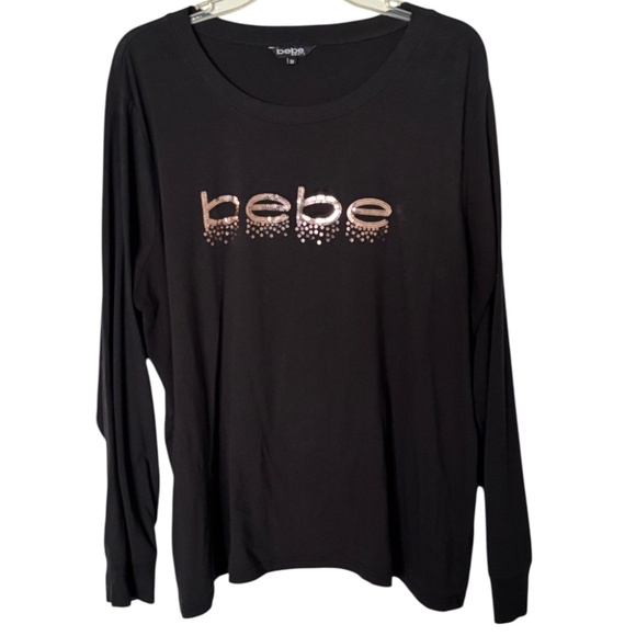 Bebe Long Sleeve Cotton Top with Copper Sequins spelling bebe - 3X - Picture 1 of 8